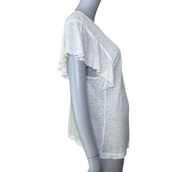 CURRENT/ELLIOTT “The Cosmos Tee” 100% Linen Flutter Sleeve Knit Top W/Tag 4/XL - Picture 2 of 14